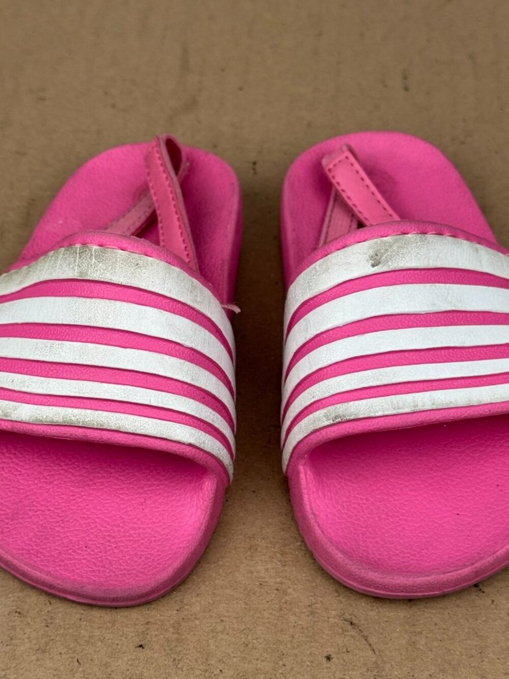 Wonder Nation Toddler Girls Pink White Stripe Slide Sandals Backstrap Size 7/8